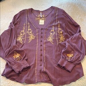 Free People Purple Embroidered Sz L NWT